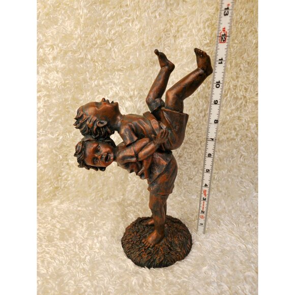 Bronze-Tone Resin Statue Of Children Playing 10.5" Tall Sculpture Rustic Home De - Picture 4 of 15